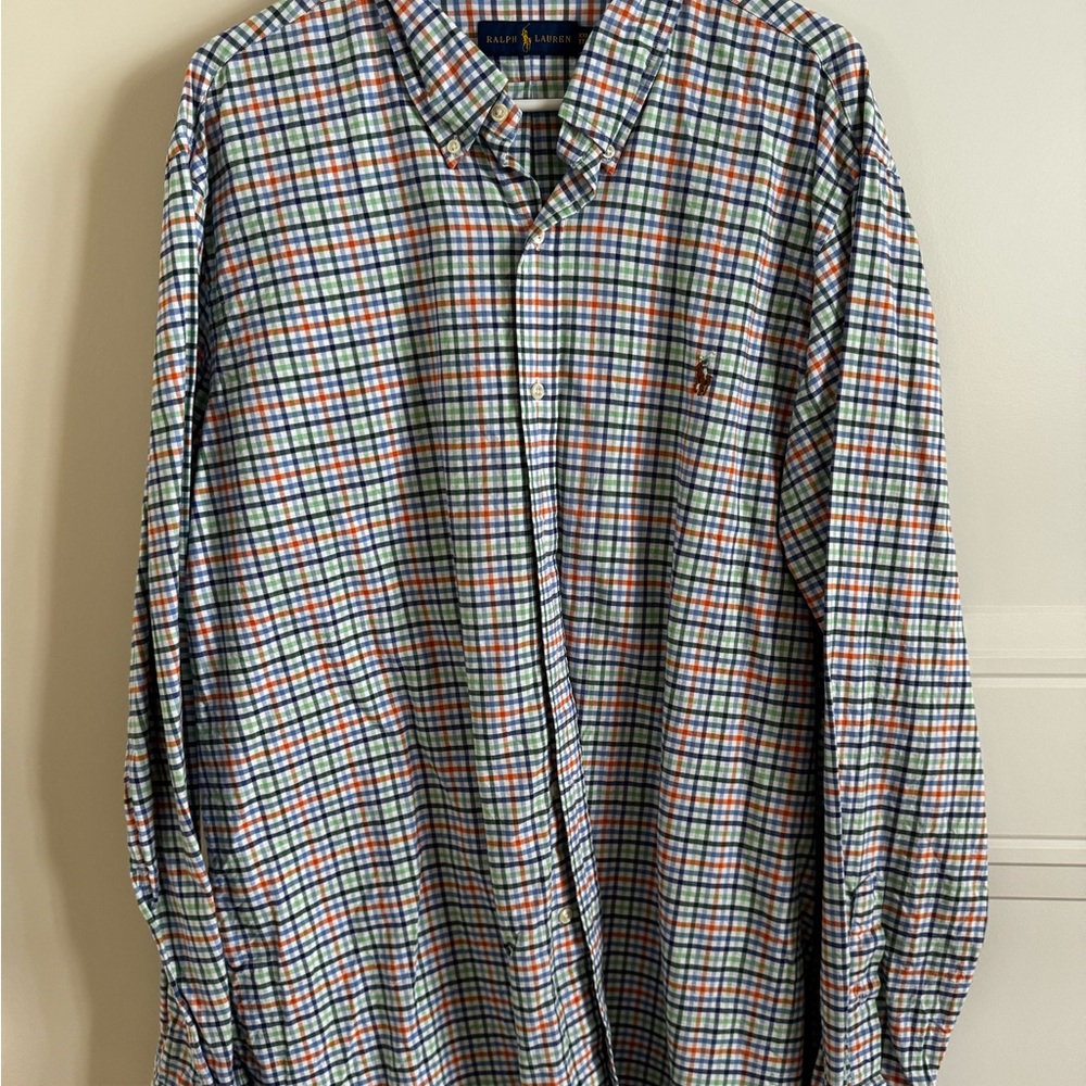 Ralph Lauren Men's Checkered Shirt - Blue, Orange, Green